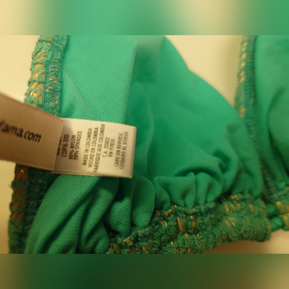 Flaw NWT Gold & Green LULI FAMA Crochet Halter Top DD Tie-Side Bikini SwimSuit M - Picture 13 of 15